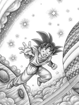 Goku in a cosmic sports competition coloring pages