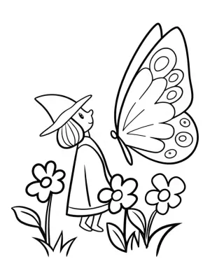 Butterfly alchemist in a garden coloring pages