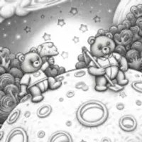 Care Bears gardening on an asteroid