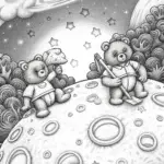 Care Bears gardening on an asteroid