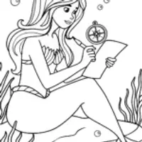 Mermaid cartographer mapping ocean floor