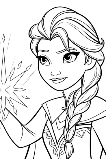 A coloring page of Elsa sculpting ice in the sky