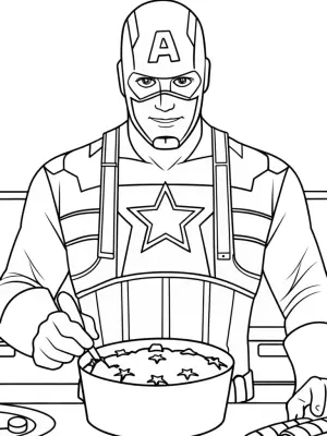 Captain America baking a cake coloring pages