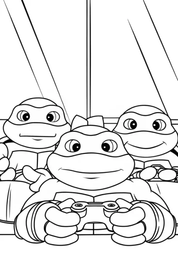 A coloring page of Teenage Mutant Ninja Turtles gaming