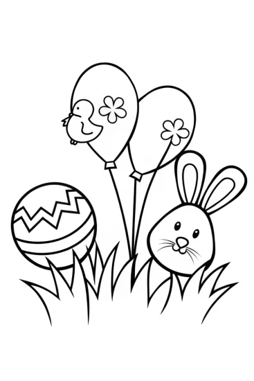 A coloring page of Easter balloon animals parade