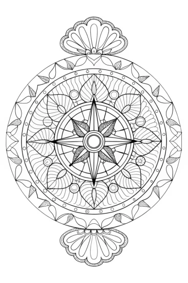 A coloring page of Whimsical time travelers mandala
