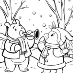 Animals playing music in the snow