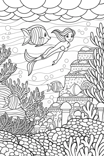 A coloring page of Jasmine underwater adventure