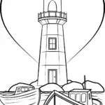 Heart-shaped lighthouse and boats
