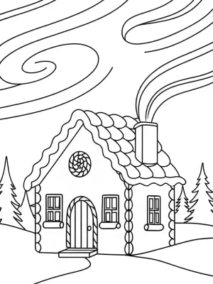 Gingerbread house under the Northern Lights coloring pages