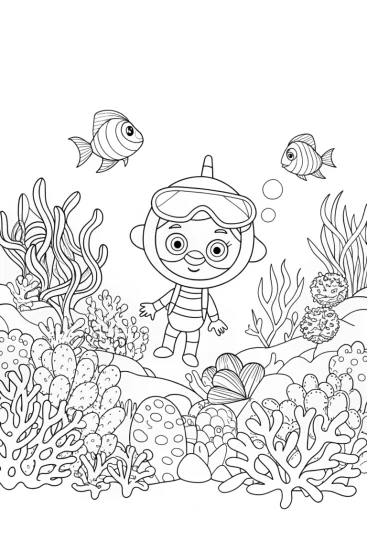 A coloring page of Gabby underwater art expedition