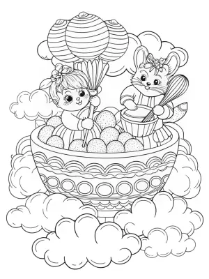 Baby animals baking on clouds coloring pages