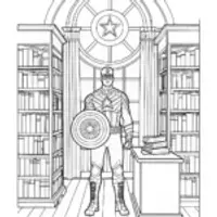 Captain America in a library