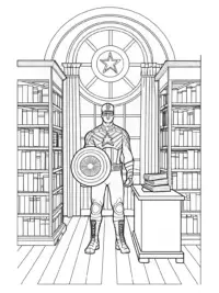 Captain America in a library