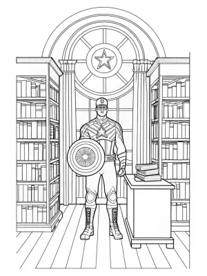 Captain America in a library coloring pages