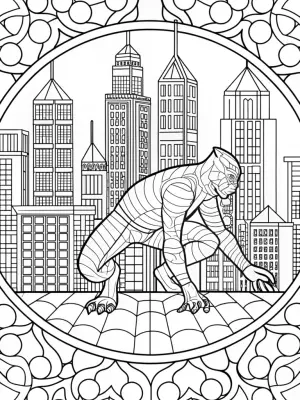 Black Panther exploring a city coloring pages