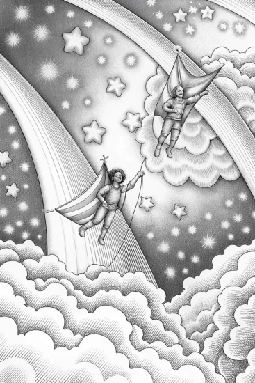 A coloring page of Star performers in the clouds