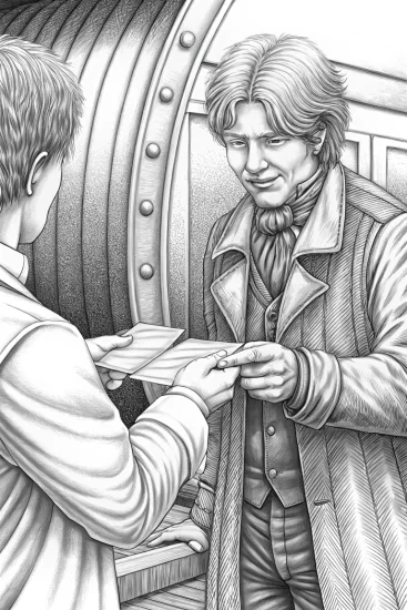 A coloring page of Time traveler exchanging Valentines