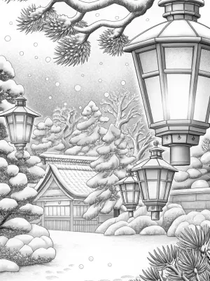 Christmas lantern festival in the snow coloring pages