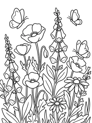 Butterfly Wildflower Garden Coloring Page coloring pages