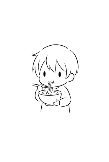 A coloring page of Chibi Ramen Lover Coloring Page