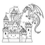 Dragon Castle Attack Coloring Page