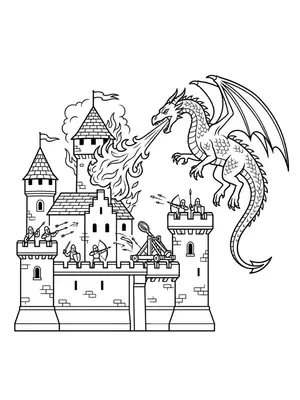 Dragon Castle Attack Coloring Page coloring pages