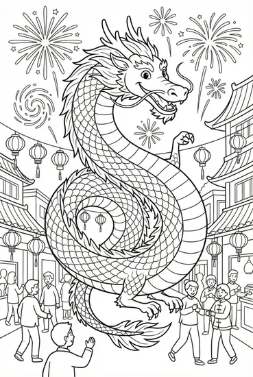 A coloring page of Dragon Festival Celebration Coloring Page
