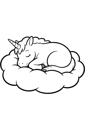 A coloring page of Dreamy Unicorn Cloud Coloring Page