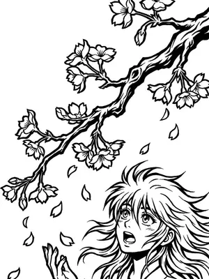 Falling Cherry Blossoms Coloring Page coloring pages