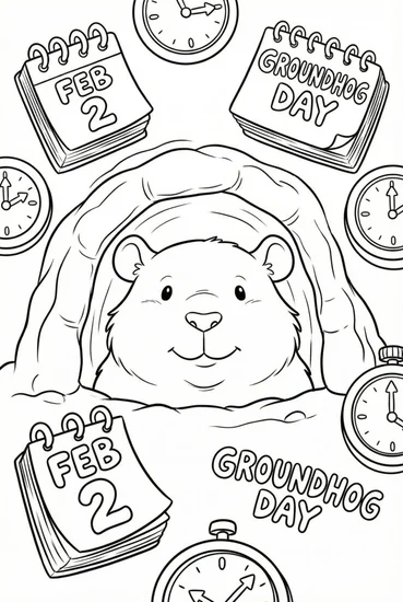 A coloring page of Groundhog Day Surprise Coloring Page