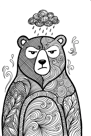 A coloring page of Grumpy Bear Raincloud Coloring Page