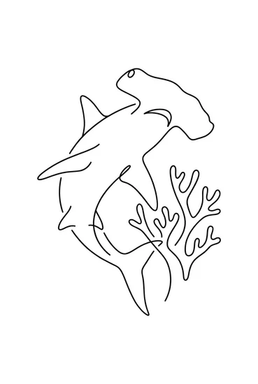 A coloring page of Hammerhead in Coral Reef Coloring Page