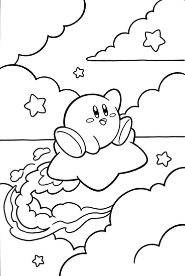 A coloring page of Kirby’s Warp Star Ride Coloring Page
