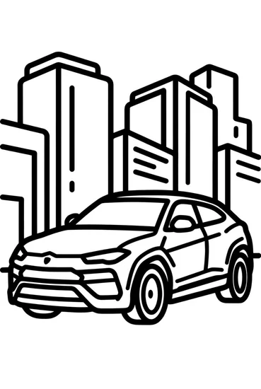 A coloring page of Lamborghini in the City Coloring Page