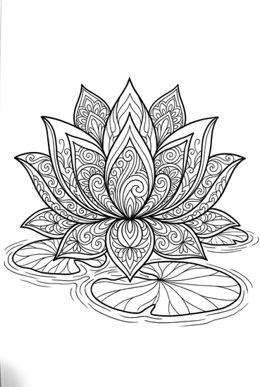 A coloring page of Lotus on the Water Coloring Page