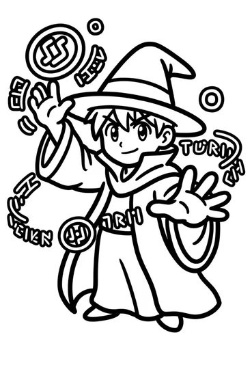 A coloring page of Magic Wizard Spellcaster Coloring Page