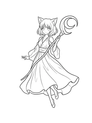 Magical Anime Kitty Coloring Page coloring pages