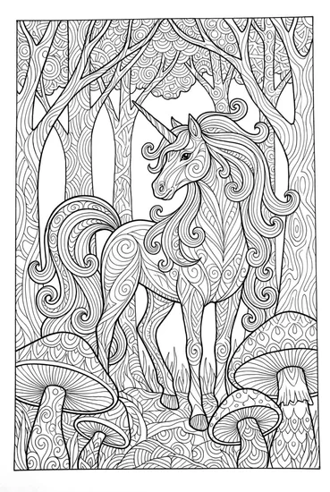 A coloring page of Magical Mushroom Forest Coloring Page