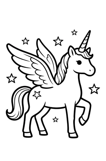 A coloring page of Magical Unicorn Fairy Coloring Page