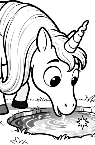 A coloring page of Magical Unicorn Pond Coloring Page
