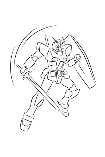 A coloring page of Mecha Battle Scene Coloring Page