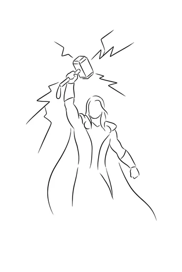 A coloring page of Mighty Thor Strikes Coloring Page