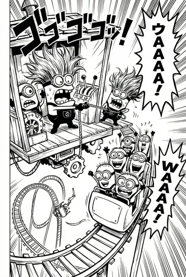 A coloring page of Minion Rollercoaster Fun Coloring Page