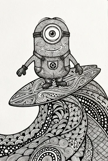 A coloring page of Minion Surf Adventure Coloring Page