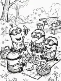 Minions Banana Picnic Coloring Page