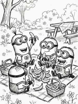 Minions Banana Picnic Coloring Page coloring pages