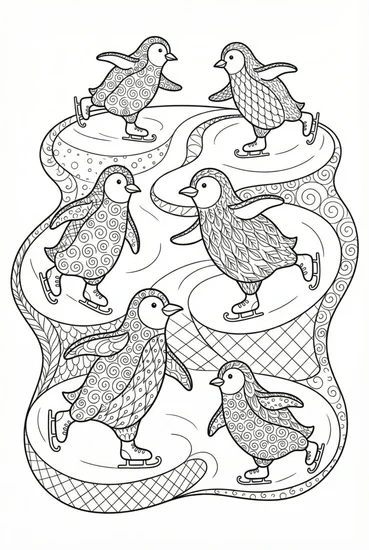 A coloring page of Penguins on Ice Coloring Page