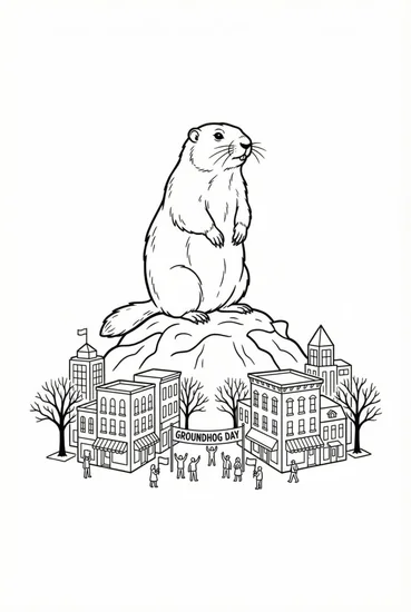 A coloring page of Phil’s Groundhog Day View Coloring Page