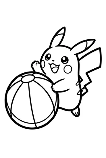 A coloring page of Pikachu Beach Fun Coloring Page